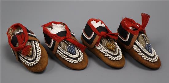 Two pairs of North American Indian childrens shoes